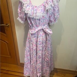 Charo Ruiz Pink and Lavender Floral Off-Shoulder Maxi Dress Sz L